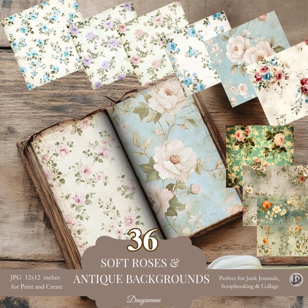 36 Vintage Floral Digital Papers – Shabby Chic & Antique Rose ...