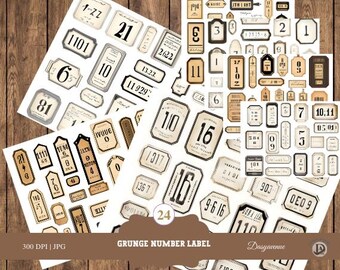 Nummer industriële etiketten, labels voor ongewenste dagboeken, woorden voor ongewenste tijdschriften, ongewenste dagboeknummers, vintage nummers, afdrukbare ephemera