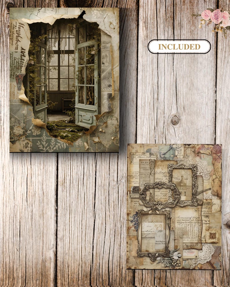 Rustic Grunge Farmhouse Junk Journal Pages | Distressed Wood Textures ...