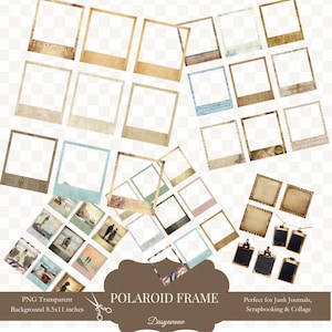 Vintage Polaroid Rahmen PNG transparenter Hintergrund - Junk Journal, Scrapbooking, Collage, digitaler Download, Instant Foto Mockup