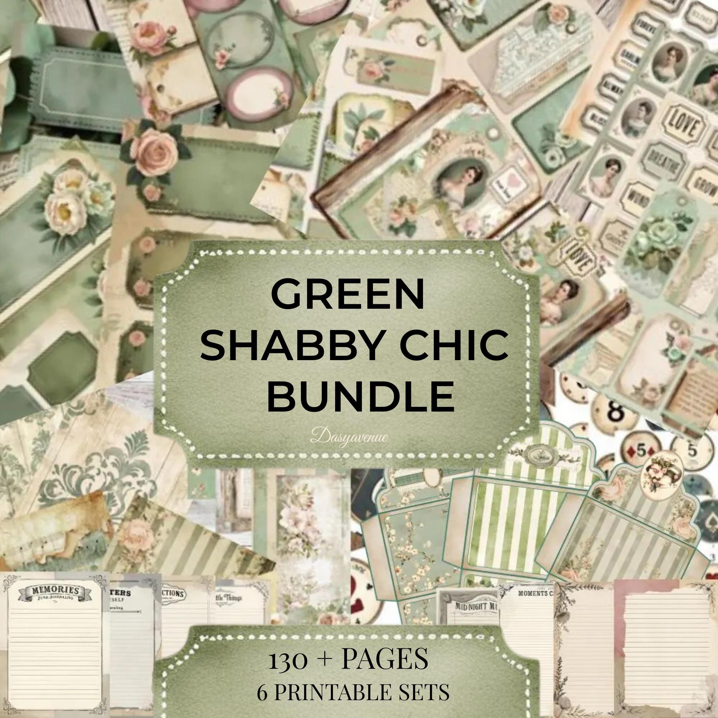 Green Shabby Chic Junk Journal Bundle, Vintage Ephemera Papers, Tags ...