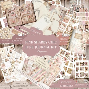 Kit de diario basura shabby chic rosa / Efímeras de rosas vintage imprimibles, etiquetas, papeles y más / Paquete de scrapbooking digital romántico