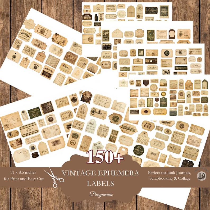 Vintage Ephemera Snippets Printable | Junk Journal Labels | Antique ...