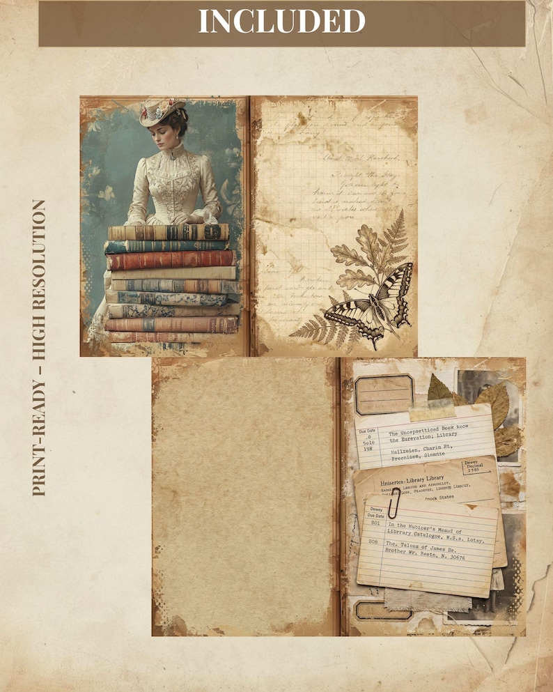 Vintage Library Junk Journal Kit, Dark Academia Digital Paper ...