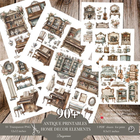 Vintage Ephemera Fussy Cut Pages, 90+ Antique Objects and Labels, Printable Junk Journal Supplies, Paper Craft Decor