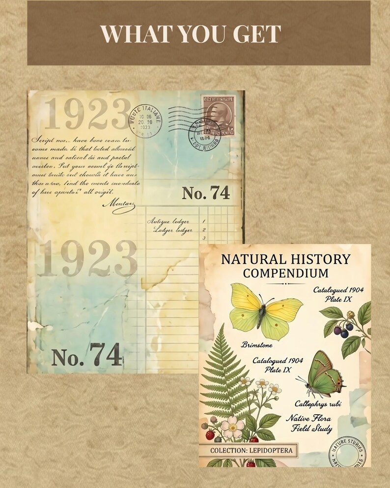 Vintage Botanical Junk Journal Pages, Yellow Ephemera Papers, Printable ...