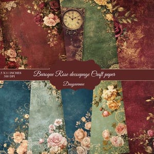 Lote de papel para decoupage floral, suministros para diarios vintage, paquete de collage botánico, papel para manualidades con decoupage de rosas barrocas, manualidades para decoupage vintage