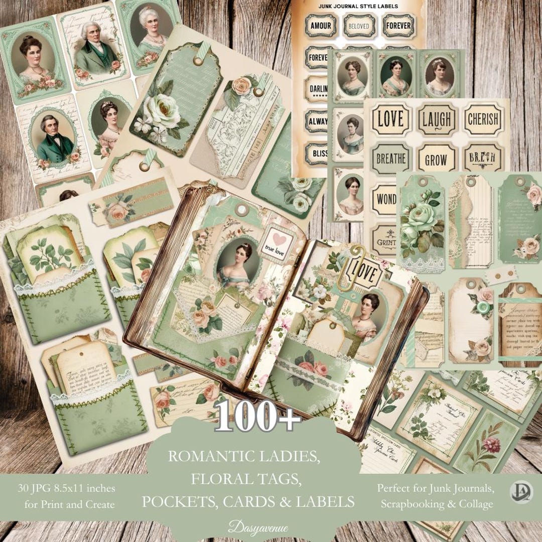 Vintage Junk Journal Set With 100+ Ephemera Pieces | Printable ...