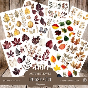 Autumn Leaves Fussy Cut Printable | Fall Leaf Ephemera for Junk Journals, Scrapbooking, Thanksgiving Crafts & Collage Art