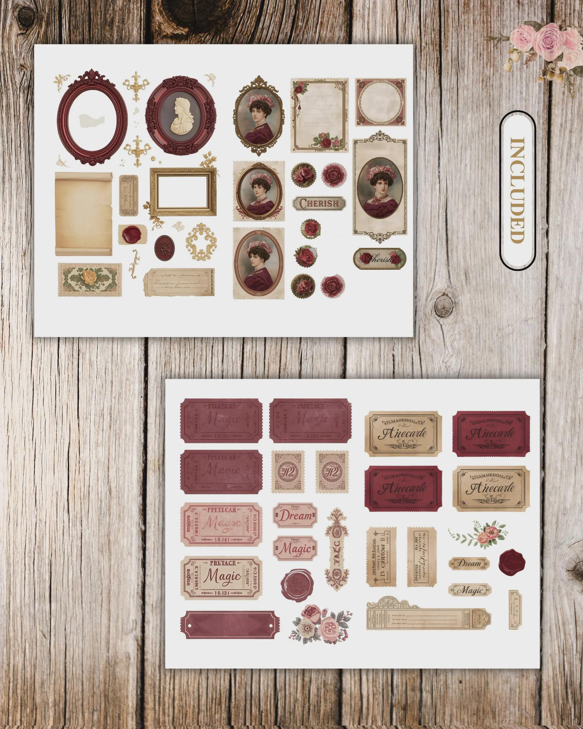 Burgundy Vintage Junk Journal Kit | Printable Ephemera Pack | Antique ...