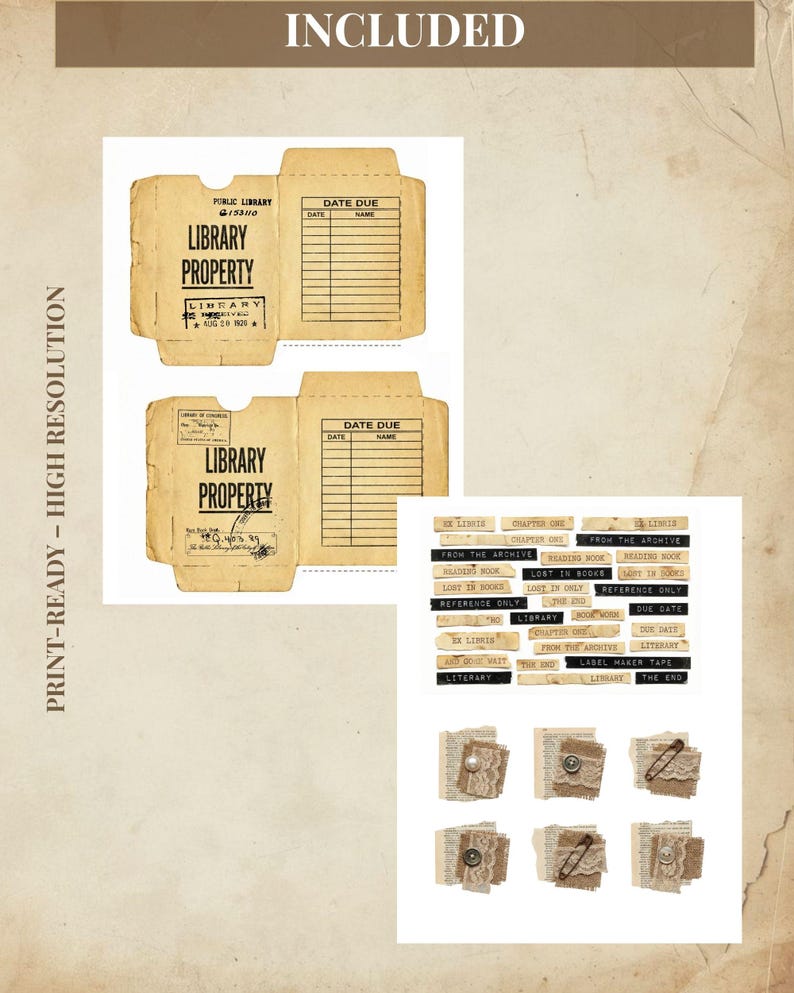 Vintage Library Junk Journal Kit, Dark Academia Digital Paper ...