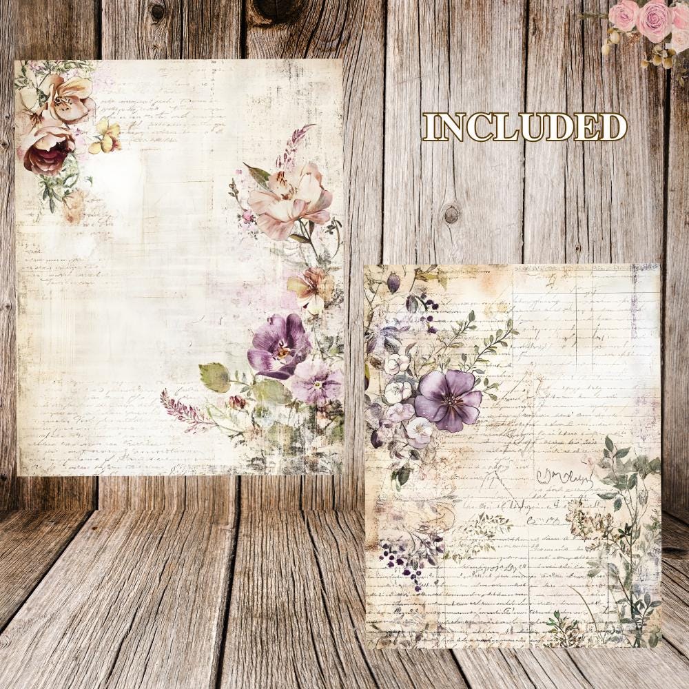 Shabby Chic Junk Journal Pages | Vintage Floral Ephemera Pages | Purple ...