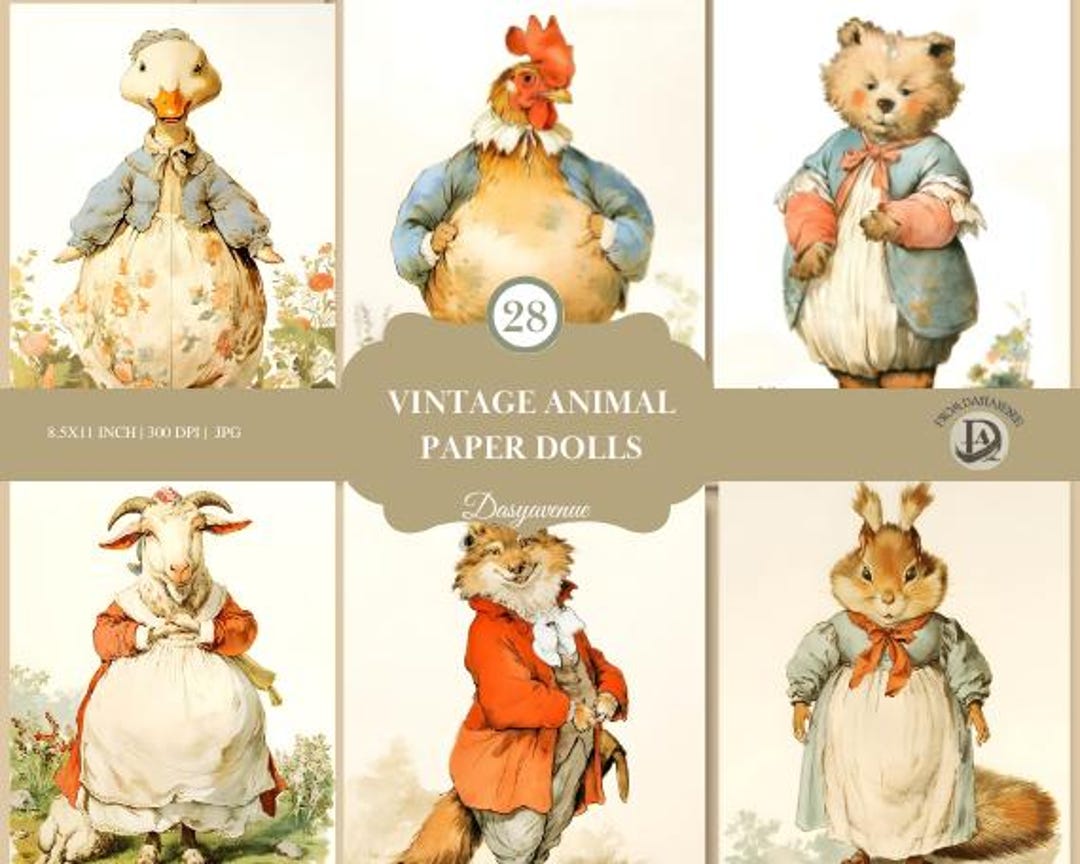 Vintage Animal Paper Dolls for Scrapbooking, Junk Journals, and ...