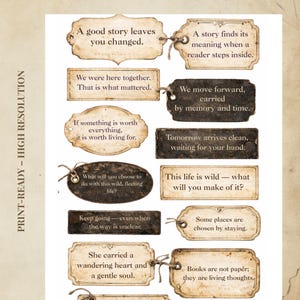 Book Lover Word Strips Printable, Vintage Library Phrases, Junk Journal Ephemera, Reading Quotes, Bookish Collage Strips image 5