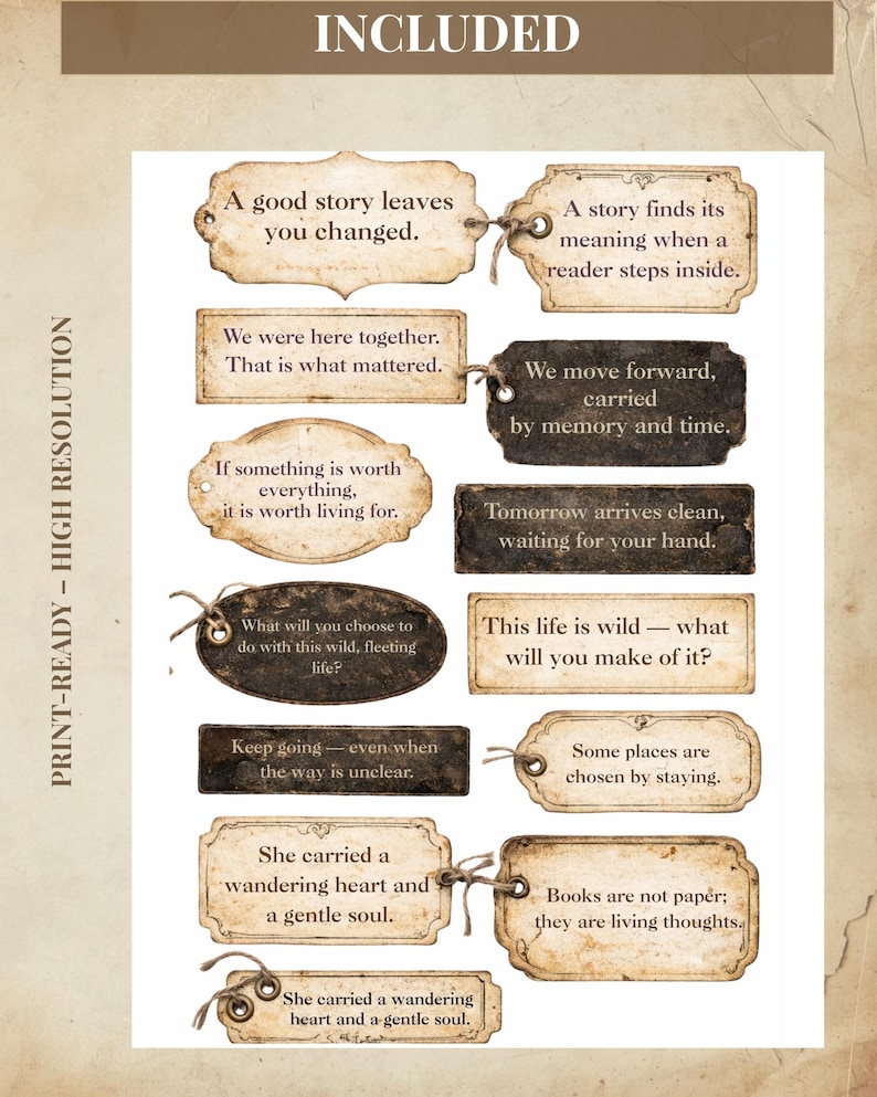 Book Lover Word Strips Printable, Vintage Library Phrases, Junk Journal Ephemera, Reading Quotes, Bookish Collage Strips image 5
