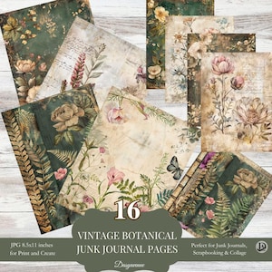 Zestaw Vintage Botanical Junk Journal – drukowane efemerydy, strony kolażu kwiatowego, postarzany papier do scrapbookingu i mediów mieszanych, artykuły rzemieślnicze