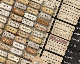 Cozy Words & Phrases Printable Labels | A4 + US Letter | Vintage Junk Journal Ephemera | Rustic Christmas Label Sheets | Winter Stickers