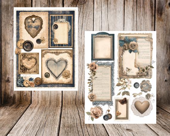 Dark Blue Ephemera Lace Junk Journal Kit, Vintage Printable Ephemera ...