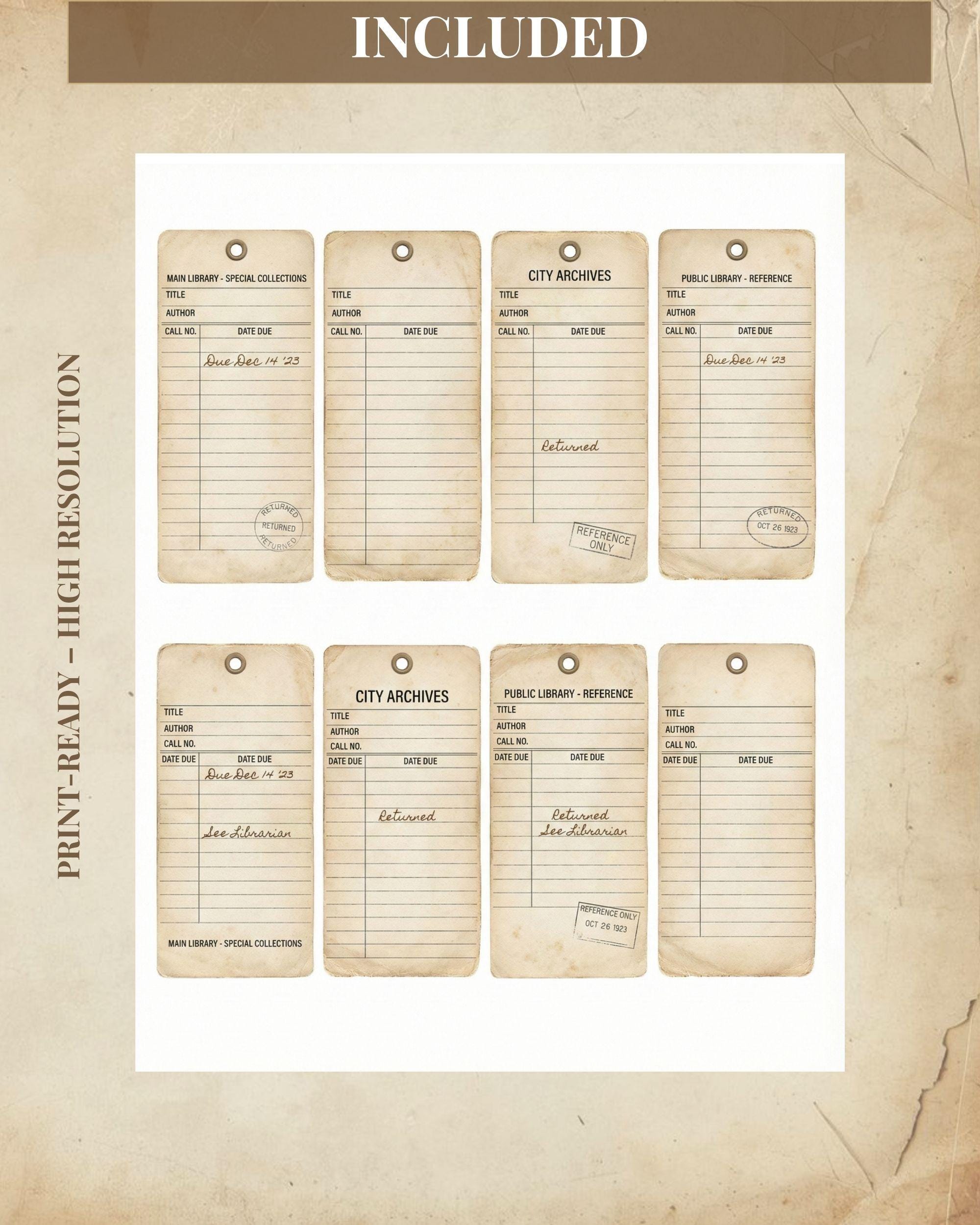 Vintage Library Card Printable Pages, Old Library Cards & Pockets, Junk ...
