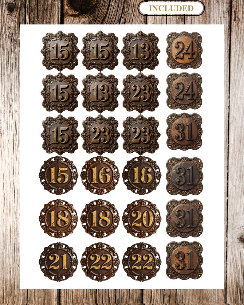 Vintage Metal Number Tags PNG | Printable Ephemera Labels | Junk ...