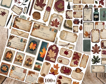 Elementos decorativos otoñales acogedores / Impresiones vintage de otoño recortadas a mano / Materiales para diarios creativos / Recortes para álbumes de recortes / Hojas imprimibles para collages de otoño