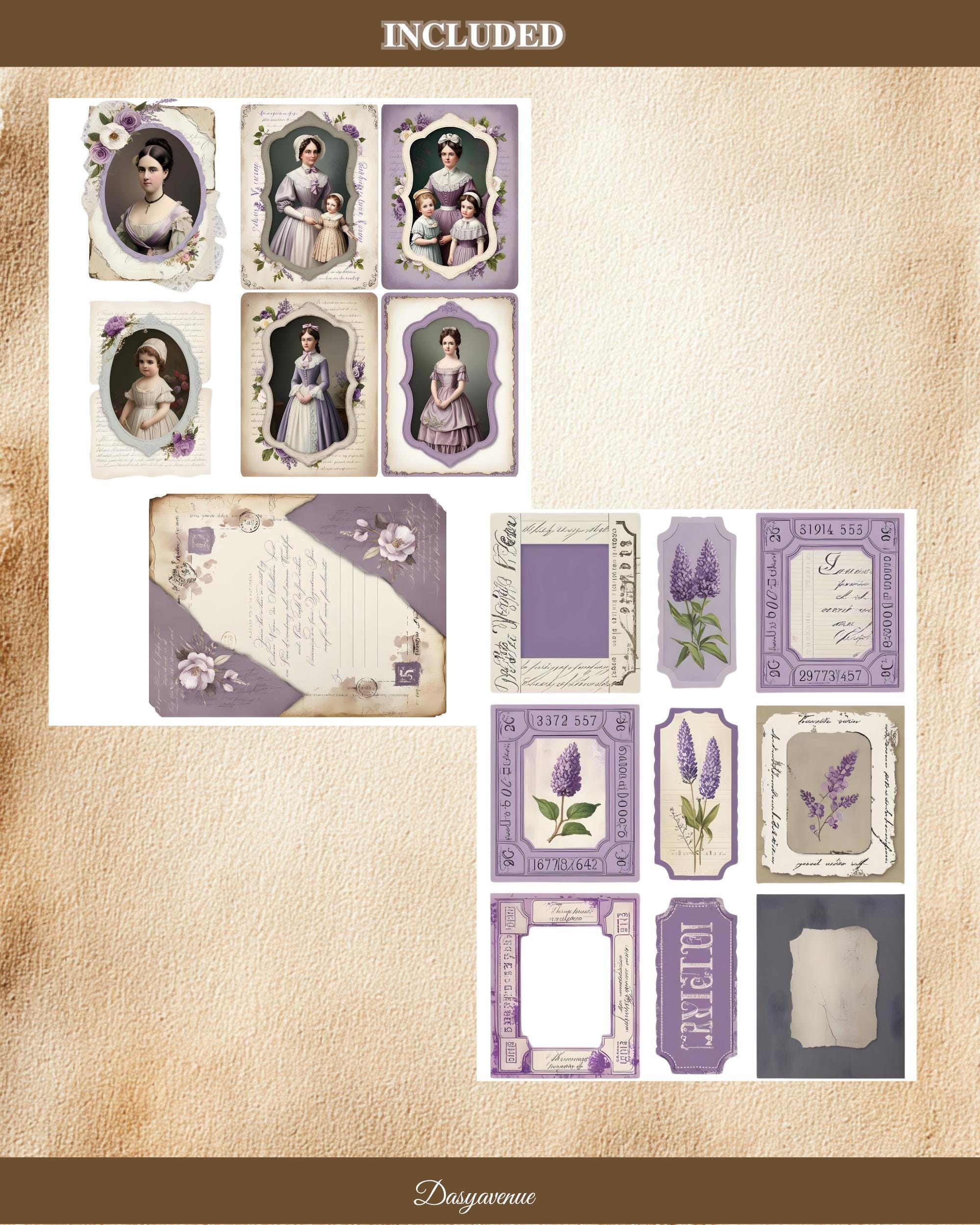 Vintage Purple Junk Journal Kit | Printable Labels, Tags, Tickets ...