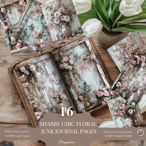 16 Shabby chic Journal Pages, Junk Journal Set, Decoupage paper, Collage sheet, Scrapbook Paper, Mixed Media, Digital Paper Craft|