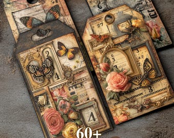 Vintage Number Tags Printable | Junk Journal Ephemera, Retro Scrapbook Labels, Antique Collage Sheets, Instant Download, 3D Tags