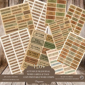 120+ Fall Junk Journal Word Labels | Printable Autumn Word Strips & Tickets | Cozy Quotes for Scrapbooking, Collage, Cardmaking