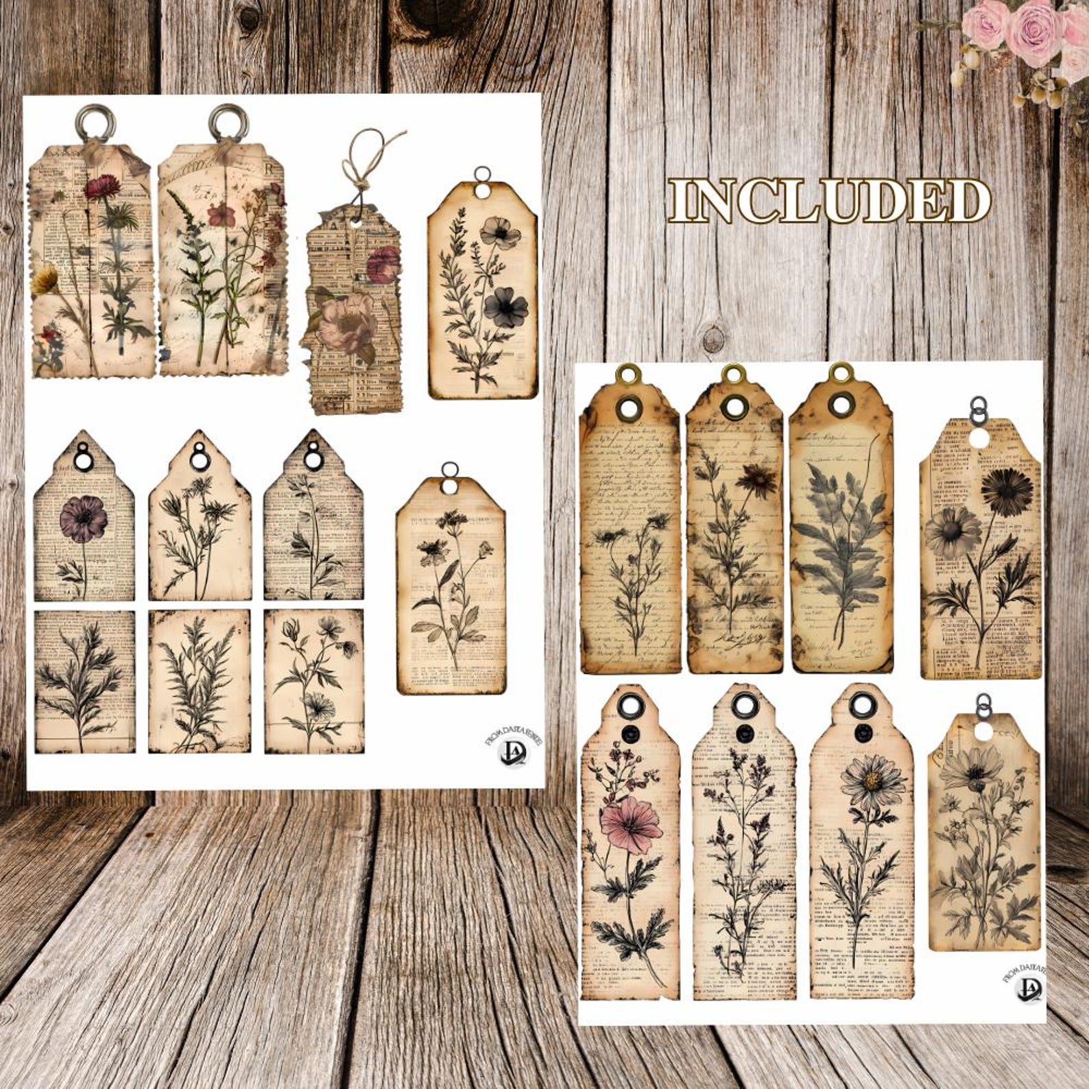Vintage Botanical Tags Printable, Aged Paper Ephemera, Junk Journal ...