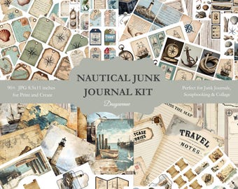 Nautical Junk Journal Kit Printable, Vintage Maritime Ephemera Pages, Ocean Scrapbook Tags & Papers, Vintage Maritime Ephemera