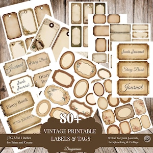 Ponad 80 starych etykiet i tagów do wydrukowania na Junk Journal, Scrapbook, Pamiętnik, Kolaż – Natychmiastowy Pakiet Ephemera do Pobrania