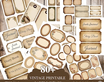 80+ Vintage Etiketten & Tags zum Ausdrucken für Junk Journal, Scrapbook, Tagebuch, Collage - Sofortiger Download Ephemera Pack