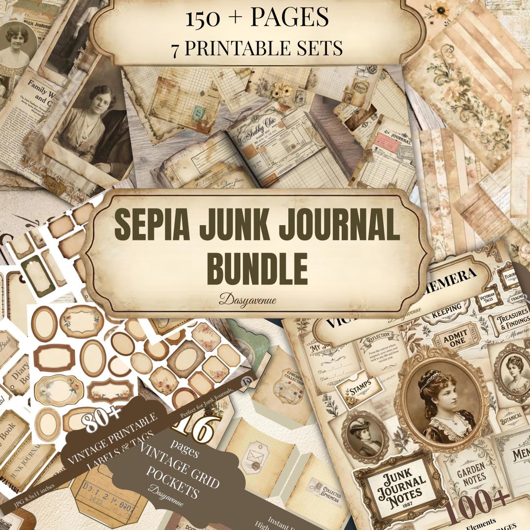 Sepia Junk Journal Bundle Vintage Ephemera Printable Pages Antique ...
