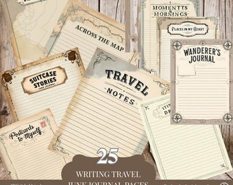 25 Vintage Travel Junk Journal Pages – Printable Writing Sheets for Scrapbooking, Collage, and Memory Keeping