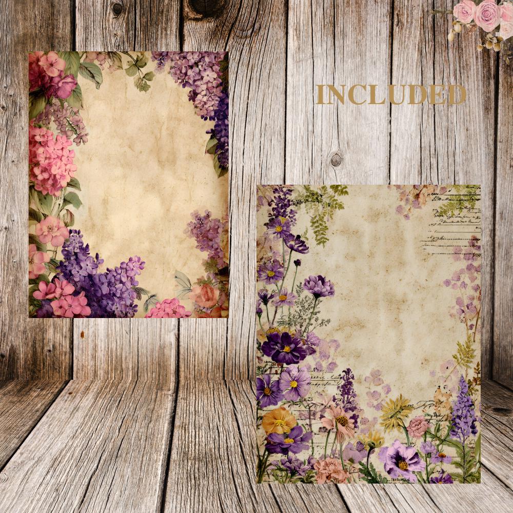 Vintage Floral Meadow Junk Journal Pages, Printable Lined & Background ...