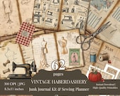 Vintage Sewing Junk Journal Kit, Haberdashery Printable Pages, Sewing Planner, Fashion Ephemera, Dress Form Art
