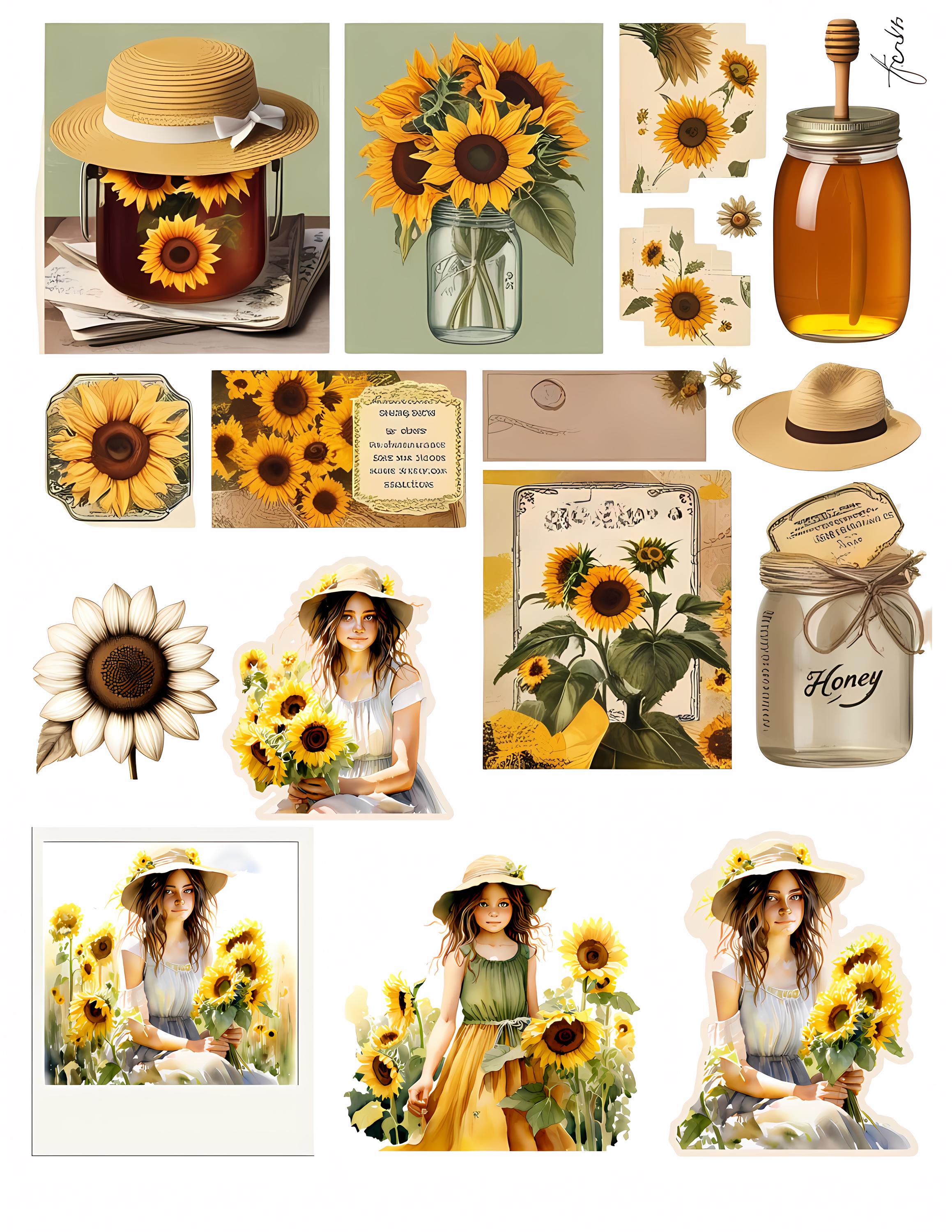 Sunflower Junk Journal Ephemera Kit - Printable Ephemera, Tags, Cards ...