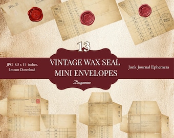 Vintage Wax Seal Mini Envelopes Printable – Antique Ledger Paper & Postmark Ephemera for Junk Journals, Scrapbooking  Letter Crafts