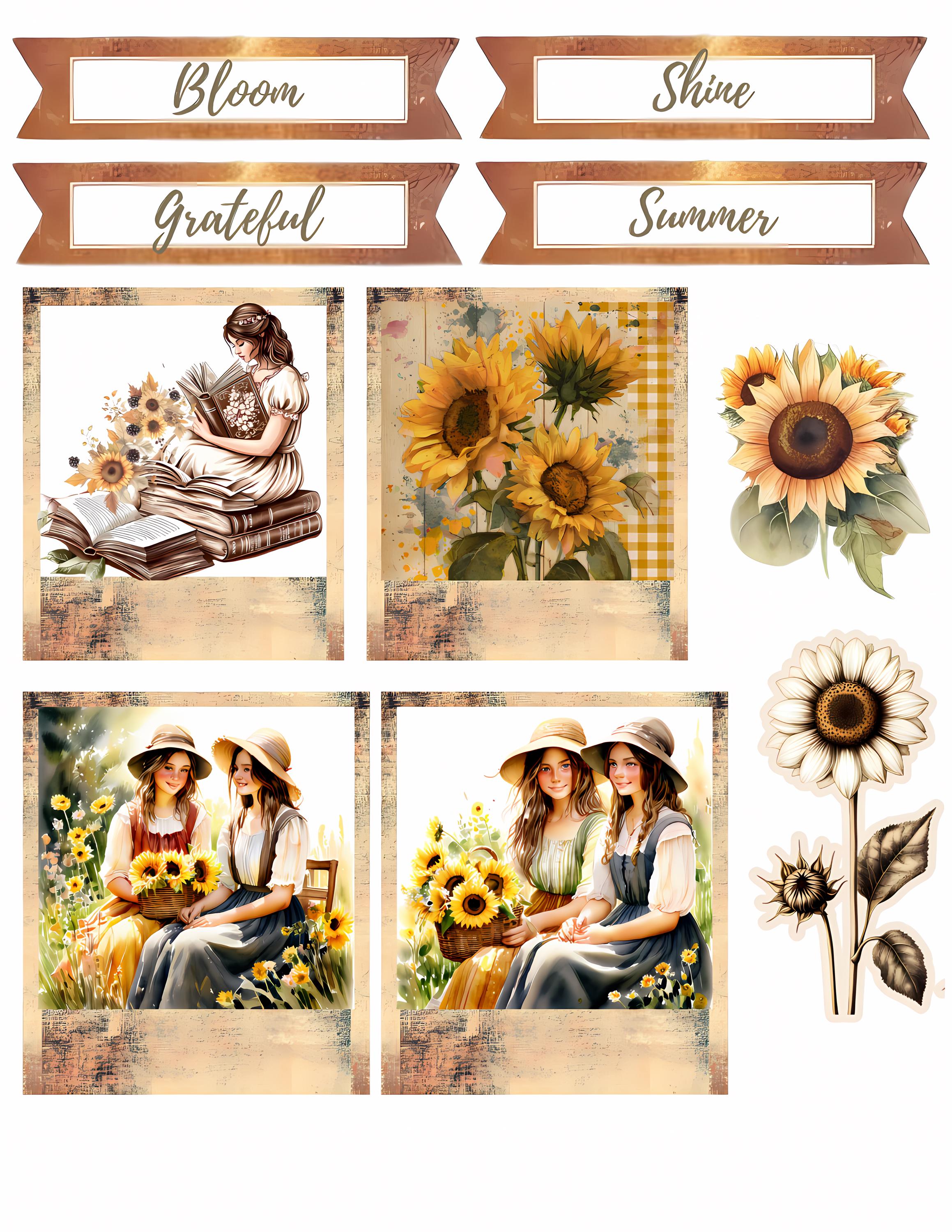 Sunflower Junk Journal Ephemera Kit - Printable Ephemera, Tags, Cards ...