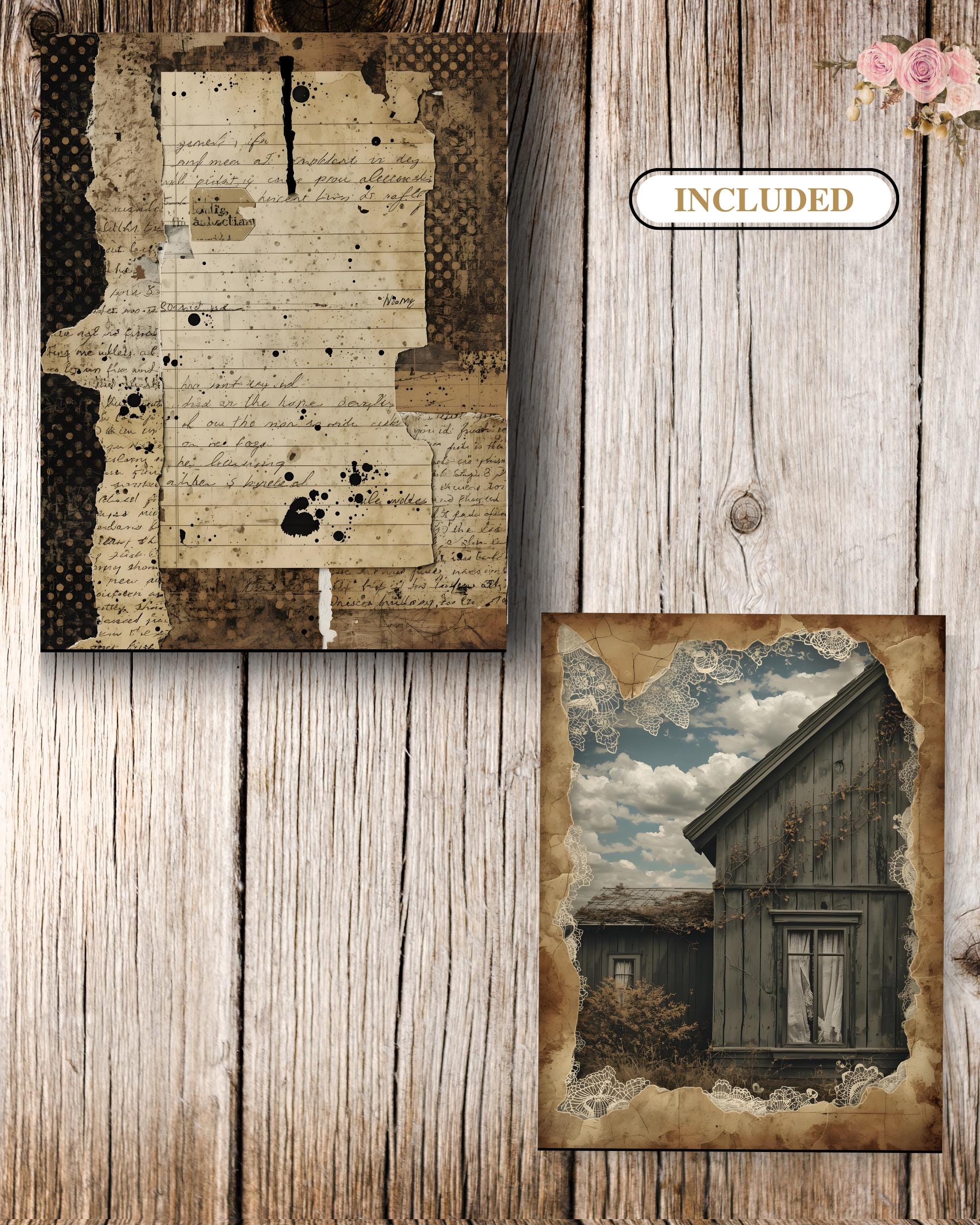 Rustic Grunge Farmhouse Junk Journal Pages | Distressed Wood Textures ...