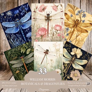 Impressions de libellule William Morris | Papiers botaniques vintage pour journaux indésirables, scrapbooking, découpage et projets artistiques