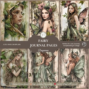 Pages du journal des fées | Art vintage féerique des bois | Album fantastique | Feuilles de collage numérique | Éphémères imprimables | Forêt enchantée