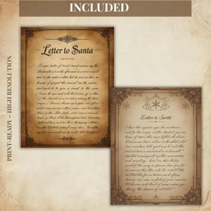 May include: Two vintage-style "Letter to Santa" prints. The letters have ornate borders and are printed on aged paper. The text is in a decorative font, with the words "Letter to Santa" at the top. The words "PRINT-READY - HIGH RESOLUTION" and "INCLUDED" are also visible.