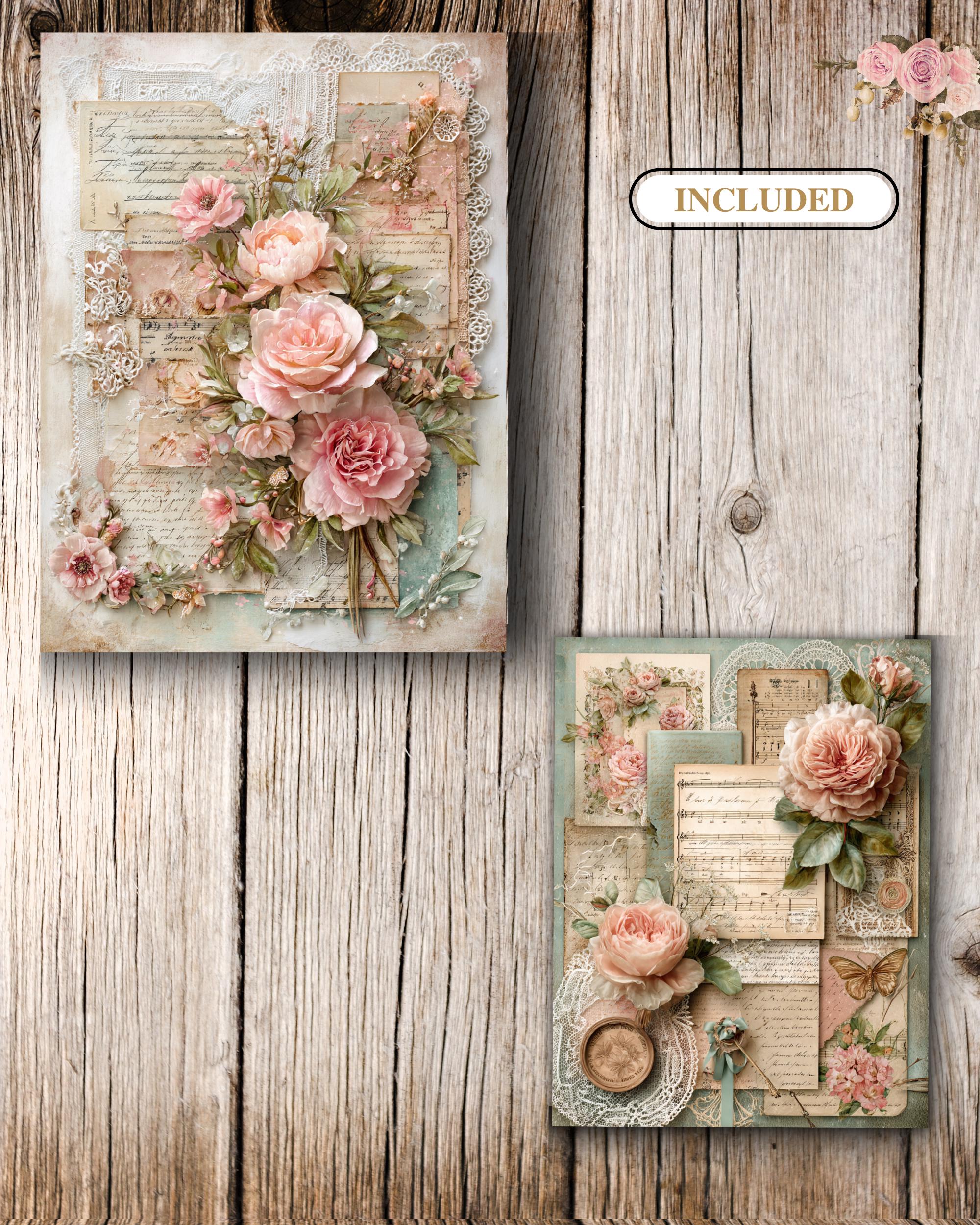 Vintage Rose Junk Journal Pages, Shabby Chic Ephemera Printable, Floral ...