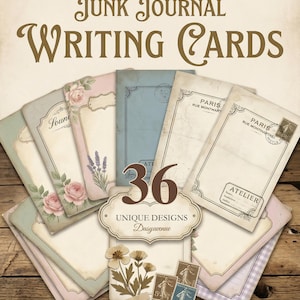 Vintage Junk Journal Writing Cards, Printable Floral Note Cards, Shabby Chic Ephemera, Neutral Journaling Cards, Scrapbook Paper Pack