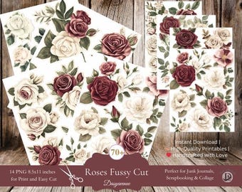 Vintage Fussy Cut  Roses Ephemera, Cottage core Printable, Floral Collage Paper, Scrapbooking Printable Digital Sticker, Digital Fussy Cuts
