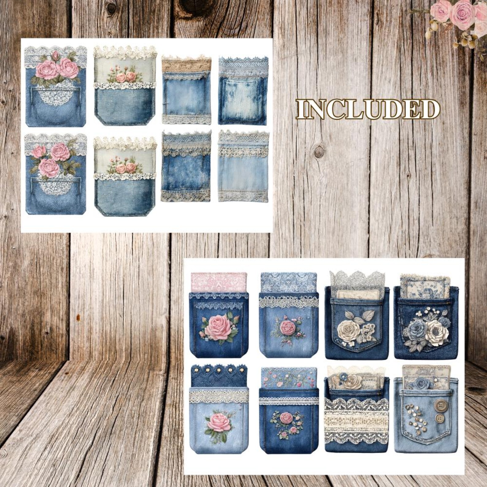 Denim Pocket Junk Journal Ephemera Kit – 19 Printable Pages of Tags ...