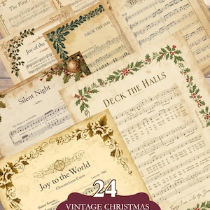 de chants de Noël vintage | 24 pages de chansons anciennes à imprimer | Papier pour carnet et scrapbooking | Arrière-plans éphémères des Fêtes