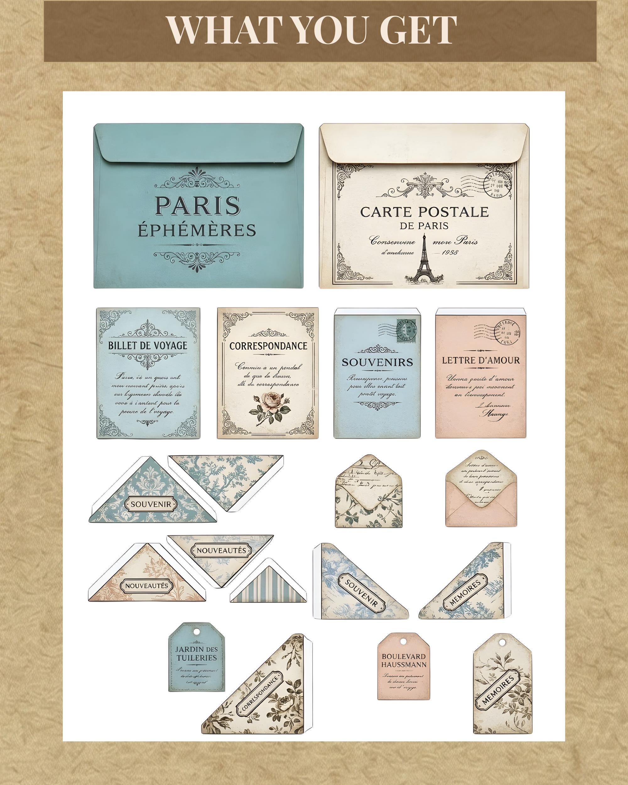 Vintage Journal Pocket & Tags Printable, Junk Journal Ephemera, French ...